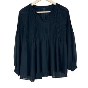 Ann Taylor Blouse Womens SP Black Sheer Pleated Gothic Cottagecore Boho